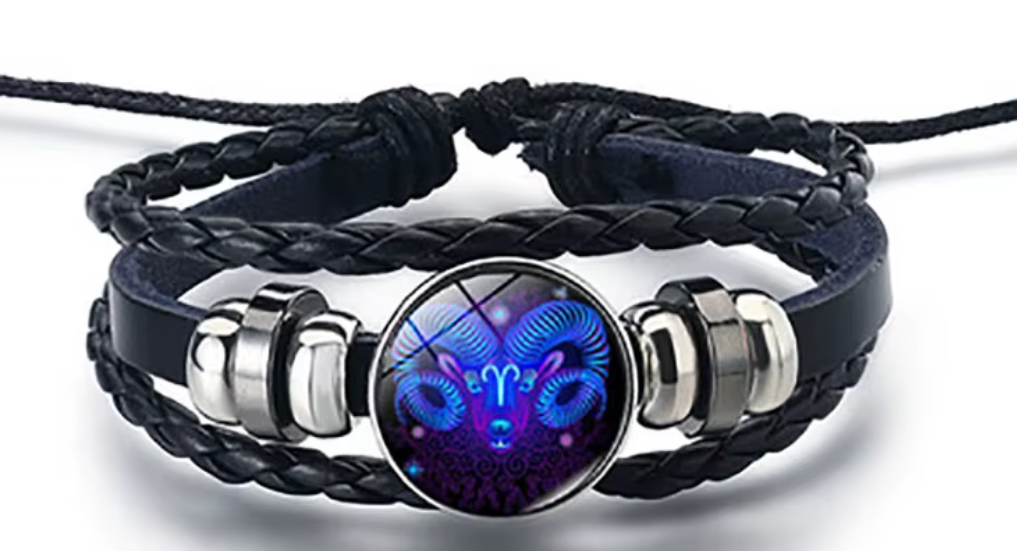 Braided Leather Horoscope Glow in the Dark Bracelets