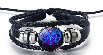 Braided Leather Horoscope Glow in the Dark Bracelets