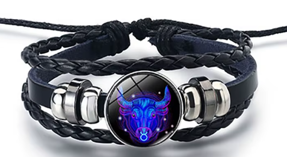 Braided Leather Horoscope Glow in the Dark Bracelets