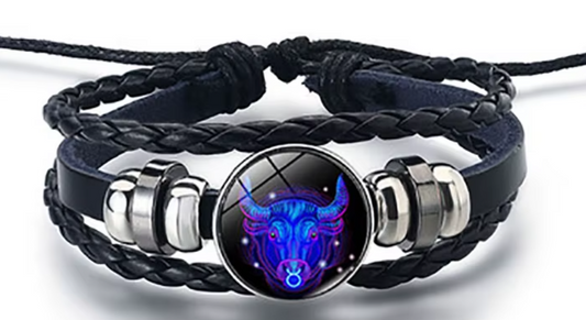 Braided Leather Horoscope Glow in the Dark Bracelets