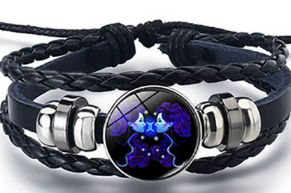 Braided Leather Horoscope Glow in the Dark Bracelets