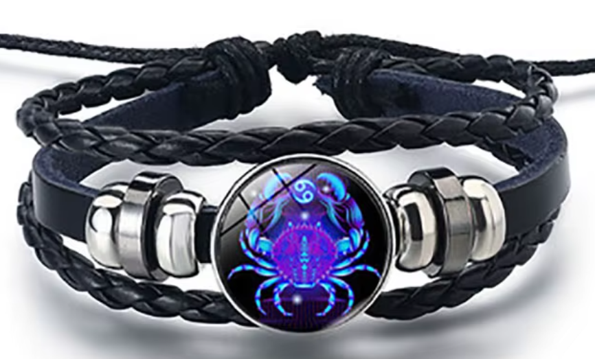 Braided Leather Horoscope Glow in the Dark Bracelets