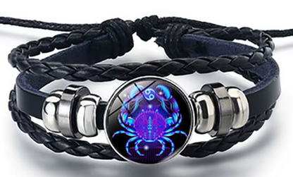 Braided Leather Horoscope Glow in the Dark Bracelets