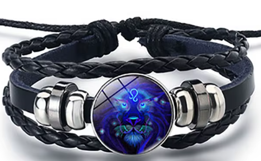 Braided Leather Horoscope Glow in the Dark Bracelets