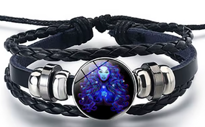 Braided Leather Horoscope Glow in the Dark Bracelets