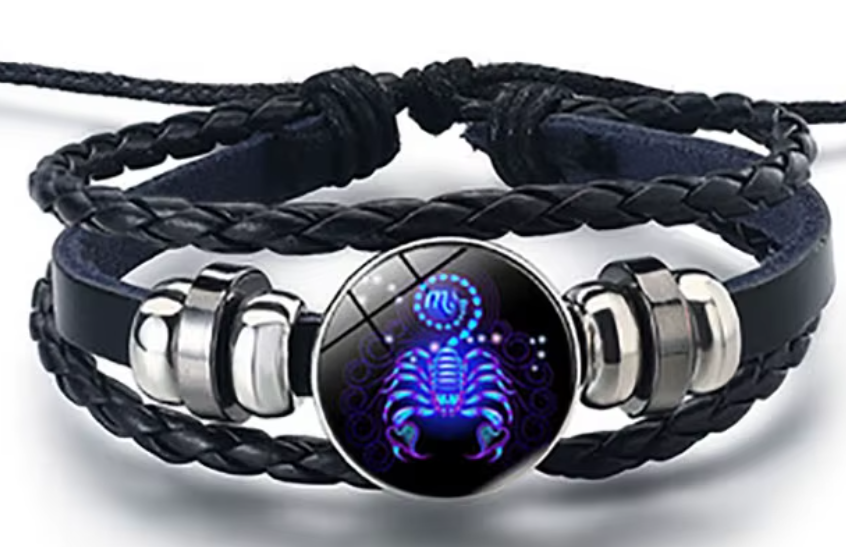 Braided Leather Horoscope Glow in the Dark Bracelets