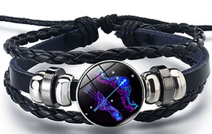 Braided Leather Horoscope Glow in the Dark Bracelets