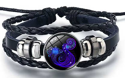 Braided Leather Horoscope Glow in the Dark Bracelets