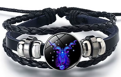 Braided Leather Horoscope Glow in the Dark Bracelets