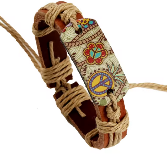 Hemp Leather Peace Bracelet