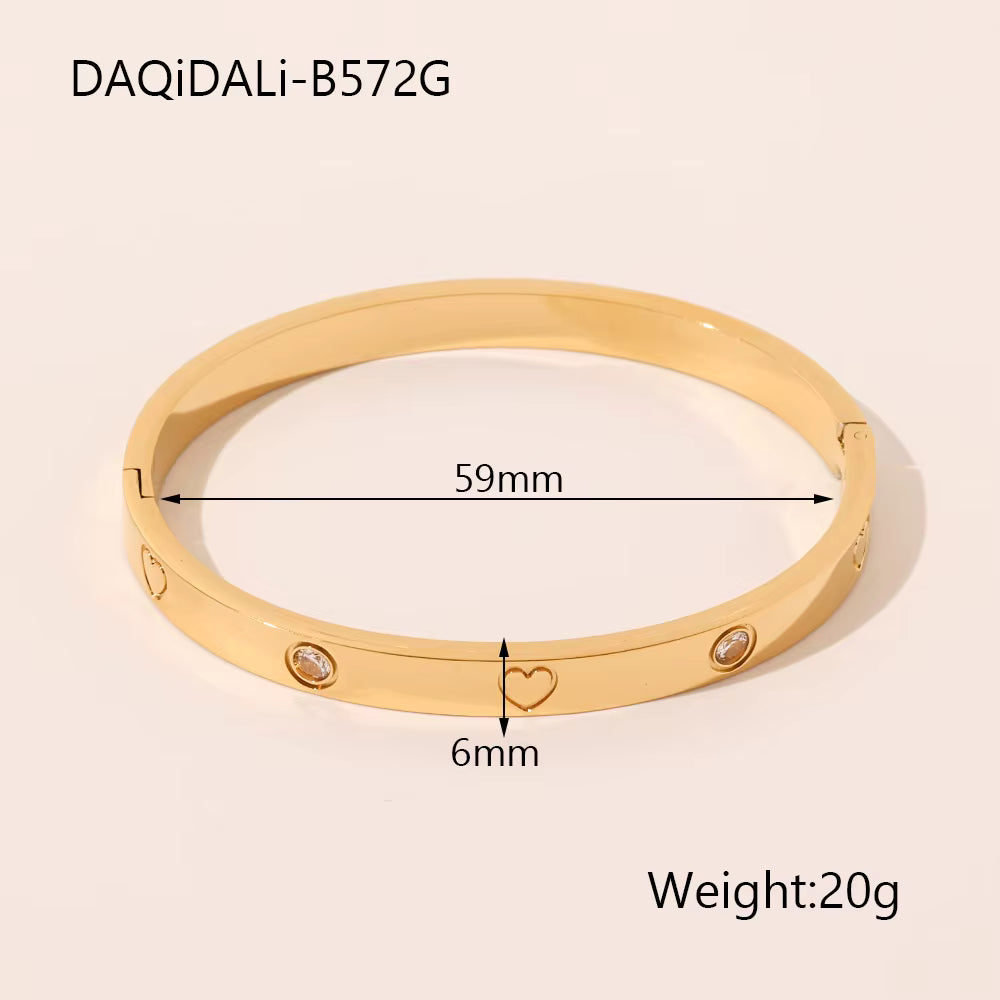 Heart and Rhinestone Gold Solid Bracelet