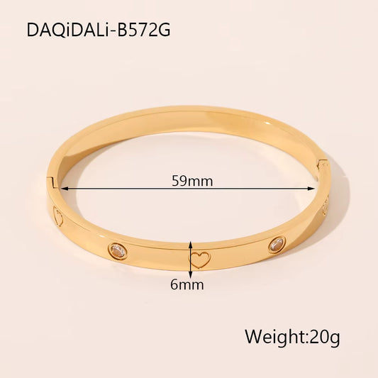 Heart and Rhinestone Gold Solid Bracelet