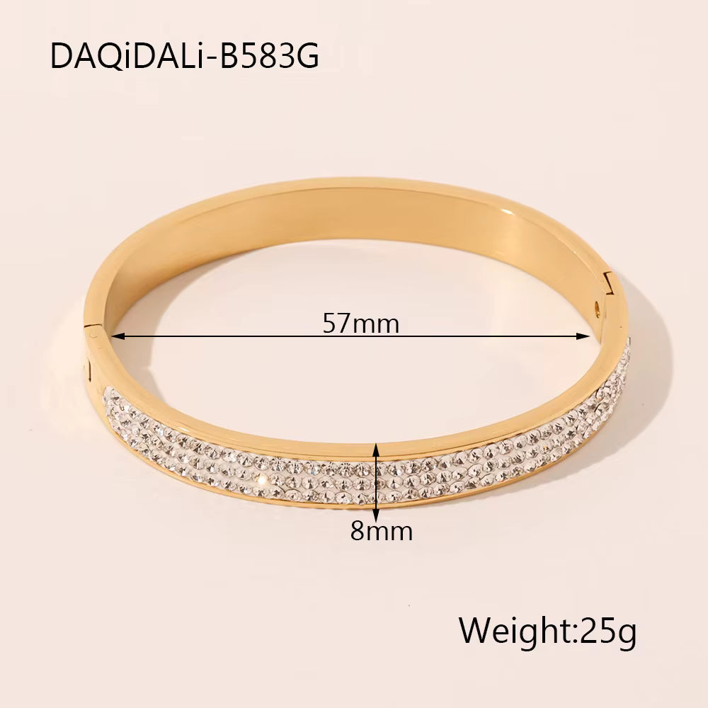 Gold Wide Triple Channel Set Bracelet