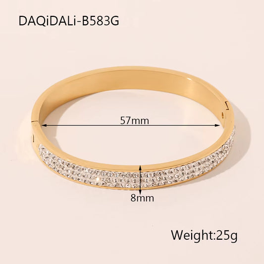 Gold Wide Triple Channel Set Bracelet