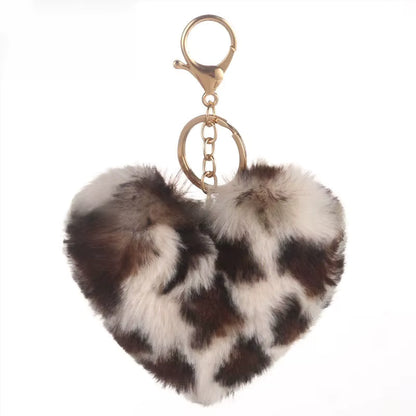 Faux Fur Animal Print Heart Keychain