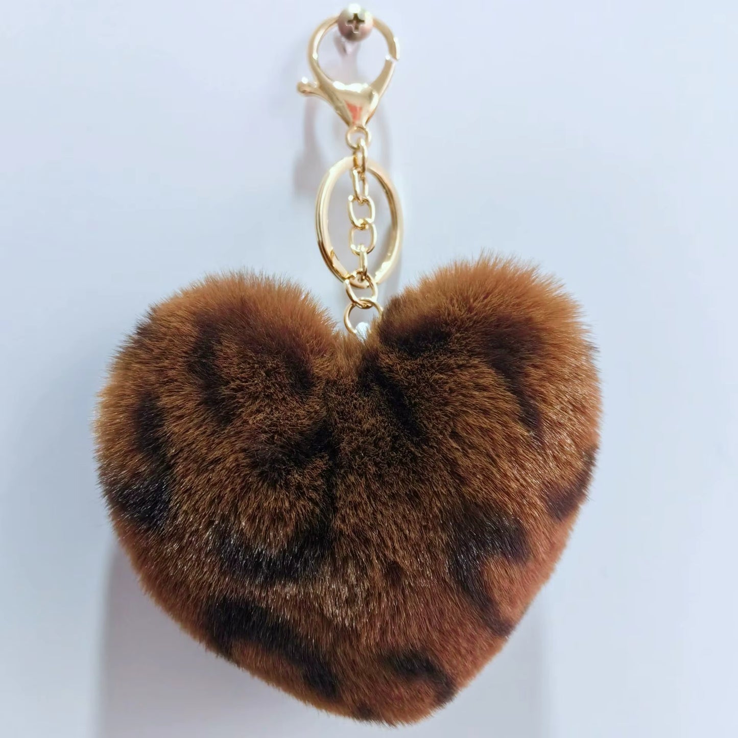 Faux Fur Animal Print Heart Keychain