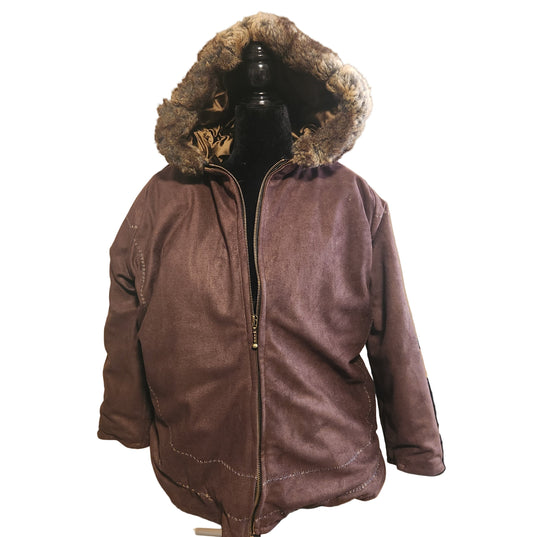 Size 10-12 Brown Faux Suede Parka