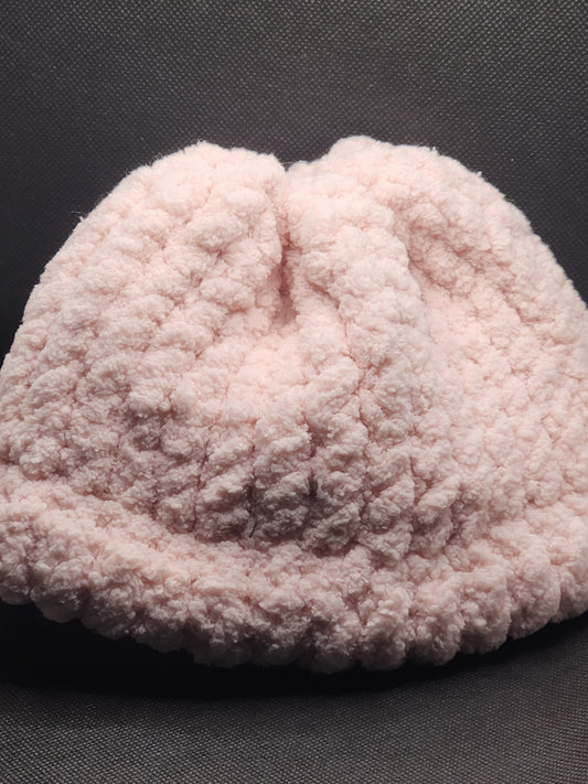 Pink Hand Knit Hat made from recycled water bottles