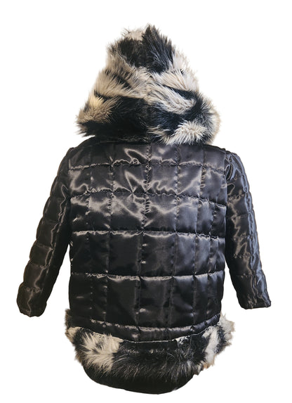 Size 8-10 Girls Black Satin Faux Fur Jacket