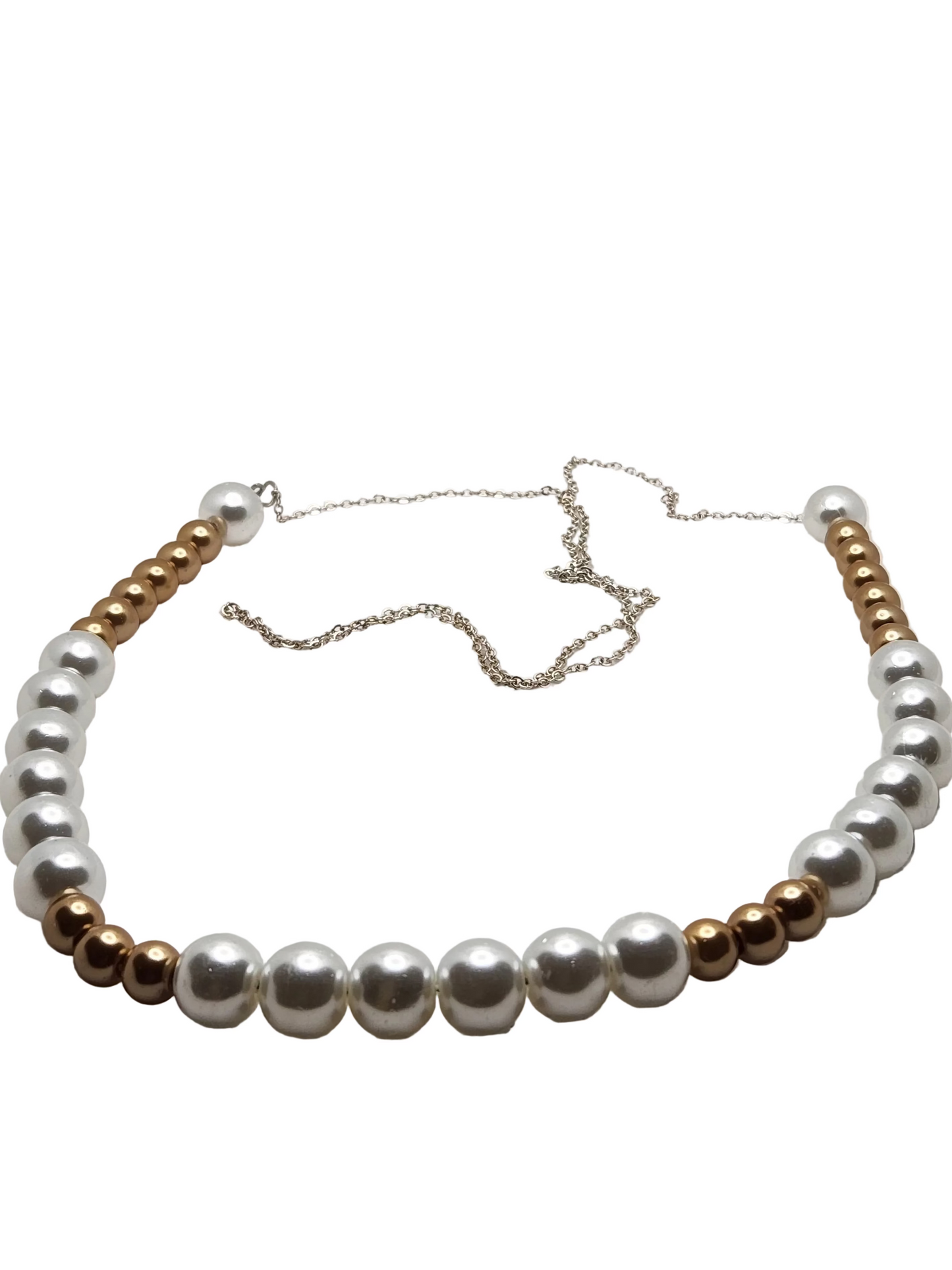 30 inch White and Gold Pearl Necklace