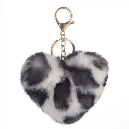 Faux Fur Animal Print Heart Keychain